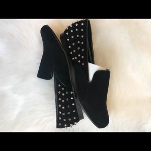 NEW Black suede studded loafers.